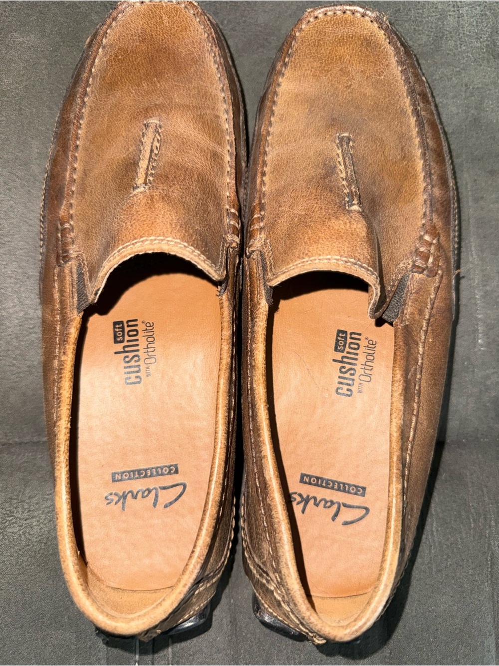 Clarks Brown Leather Slip-On Loafers with Moc Toe